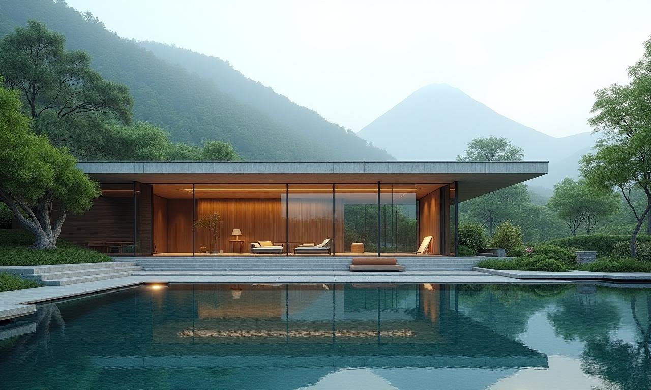 現代的な日本の建築と自然の調和