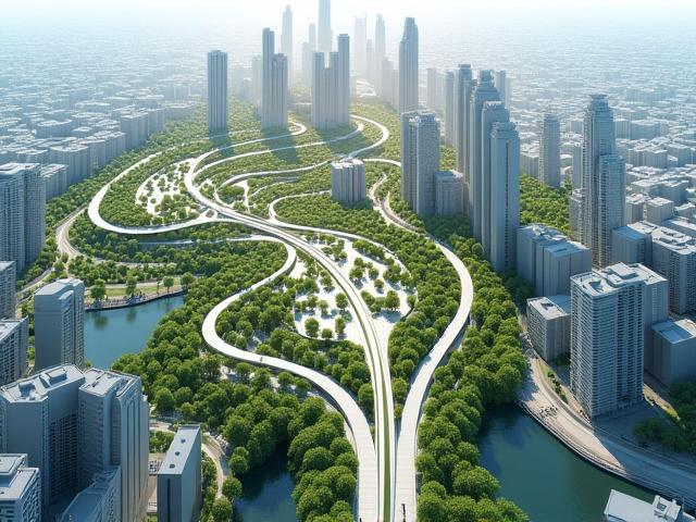 都市計画の模型と現代的なスカイライン