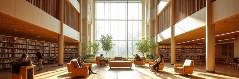 地域コミュニティの拠点のモダンな図書館「知識の森」